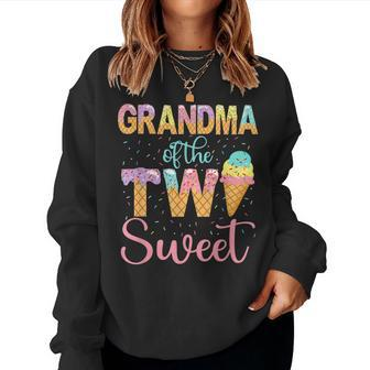 Grandma Of The Two Sweet Birthday Girl Ice Cream 2Nd Women Crewneck Graphic Sweatshirt - Seseable