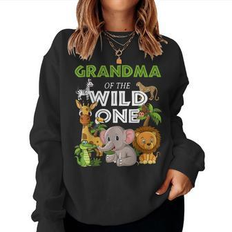 Grandma Of The Wild One Zoo Birthday 1St Safari Jungle Women Sweatshirt | Mazezy