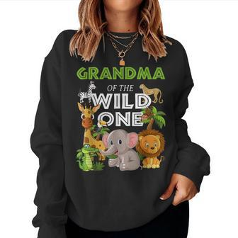 Grandma Of The Wild One Zoo Birthday Safari Jungle Animal Women Sweatshirt | Mazezy