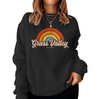 Grass Valley California Ca Vintage Rainbow Retro 70S Women Sweatshirt | Mazezy