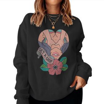 Get A Grip Girl Flower Tattoos Apparel Women Sweatshirt - Seseable