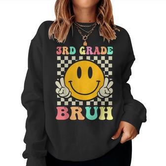 Groovy 3Rd Grade Bruh Smile Face Back To School Teacher Kids Women Crewneck Graphic Sweatshirt - Monsterry CA