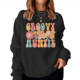 Groovy Auntie Retro Aunt Colorful Peace Sign Smile Face Women Sweatshirt - Monsterry DE