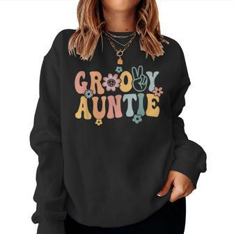 Groovy Auntie Retro Aunt Matching Family 1St Birthday Party Women Sweatshirt - Thegiftio UK