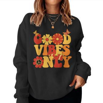 Groovy Good Vibes Only Peace Love 60S 70S Flower Butterfly Women Sweatshirt - Seseable
