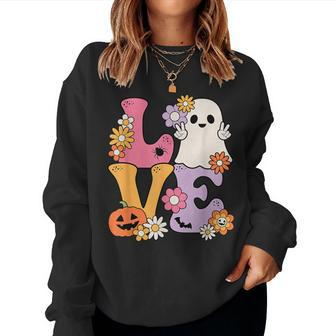 Groovy Halloween Love Costume Ghost Pumpkin Women Sweatshirt - Monsterry CA