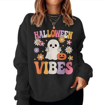Groovy Halloween Vibes Costume Ghost Pumpkin Women Sweatshirt | Mazezy