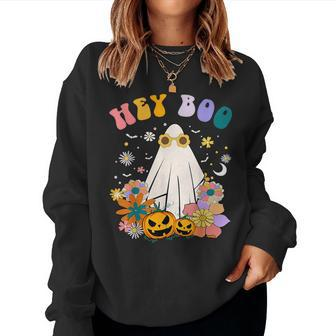 Groovy Hey Boo Cute Ghost Pumpkin Halloween Girls Women Sweatshirt - Monsterry UK