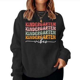 Groovy Kindergarten Vibes Retro Teacher Back To School Vibes Women Crewneck Graphic Sweatshirt - Monsterry DE