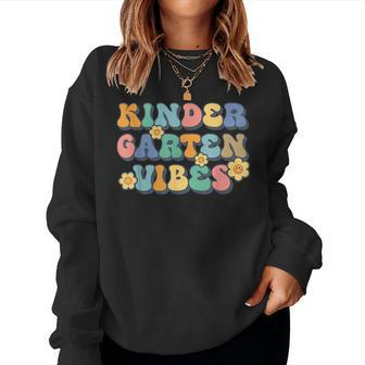 Groovy Kindergarten Vibes Team Back To School Teachers Kids Women Crewneck Graphic Sweatshirt - Seseable