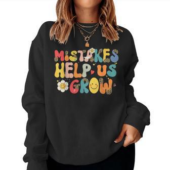 Groovy Mistakes Help Us Grow Leopard Back To School Teacher Women Sweatshirt | Mazezy
