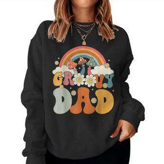 Groovy Rainbow Dad Birthday Party Decorations Family Women Sweatshirt - Seseable