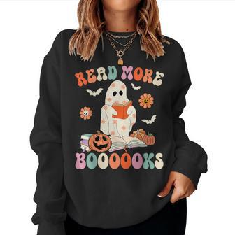 Groovy Read More Books Cute Ghost Boo Halloween Spooky Women Sweatshirt - Seseable