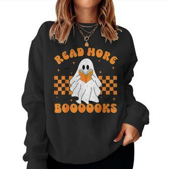 Groovy Read More Books Cute Ghost Retro Halloween Teacher Women Sweatshirt - Monsterry AU