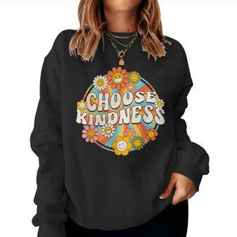 Groovy Retro Choose Kindness School Counselor Psychologist Women Crewneck Graphic Sweatshirt - Seseable