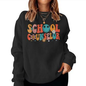 Groovy Retro Vintage School Counselor Teacher Back To School Women Crewneck Graphic Sweatshirt - Seseable