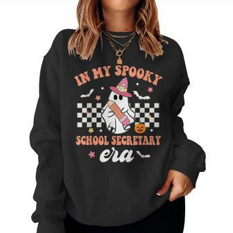 Groovy In My Spooky School Secretary Era Ghost Halloween Women Sweatshirt - Monsterry