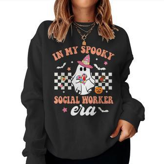 Groovy In My Spooky Social Worker Era Ghost Halloween Women Sweatshirt | Mazezy