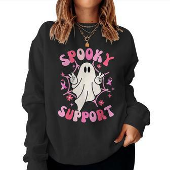 Groovy Spooky Support Squad Breast Cancer Ghost Halloween Women Sweatshirt - Seseable