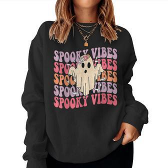 Groovy Spooky Vibes Cute Ghost Halloween Boo Costume Women Sweatshirt - Monsterry UK