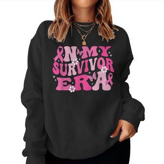 Groovy In My Survivor Era Pink Ribbon Breast Cancer Women Sweatshirt - Monsterry UK