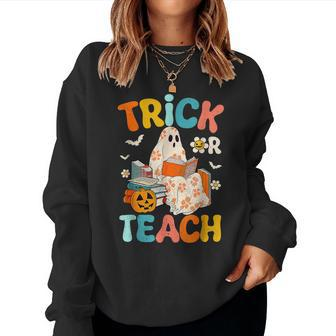 Groovy Trick Or Teach Teacher Halloween Costume 2023 Women Sweatshirt - Thegiftio UK