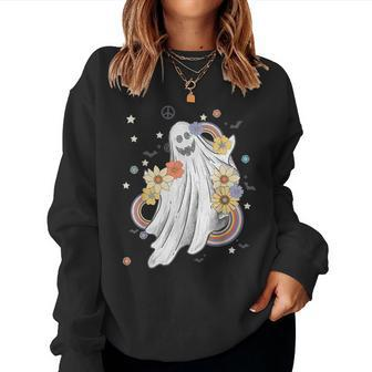 Groovy Vintage Floral Ghost Hippie Spooky Halloween Halloween Women Sweatshirt | Mazezy