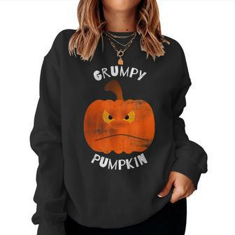 Grumpy Pumpkin Vintage Novelty Halloween Fall Halloween Women Sweatshirt | Mazezy