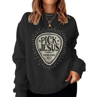 Guitar Pick Jesus Christian Music Guitarist Pastor Retro Women Sweatshirt - Monsterry CA