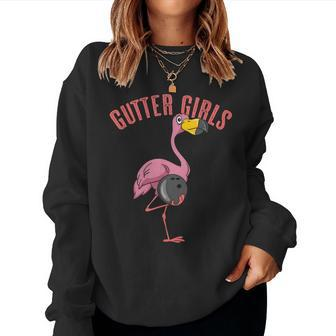 Gutter Girls Bowling Flamingo Team Ironic Matching Pink Joke Women Sweatshirt | Mazezy