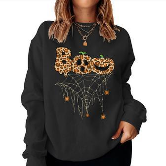 Halloween Clothes Spider Web Fall Pumpkin Cheetah Pumpkin Women Sweatshirt | Mazezy