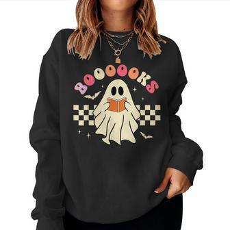 Halloween Cute Ghost Book Reading School Teacher Retro Women Sweatshirt - Thegiftio UK