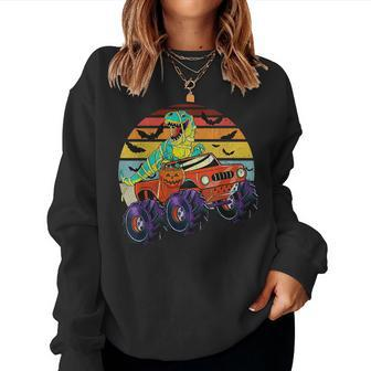 Halloween Dinosaur Mummy Monster Truck Retro Vintage Boys Mummy Women Sweatshirt | Mazezy