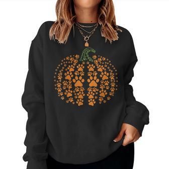 Halloween Dog Paw Pumpkin Women Sweatshirt | Mazezy