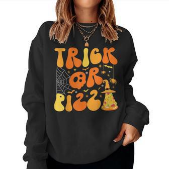 Halloween Trick Or Pizza Scary Ghost Deco Graphic Fall Women Sweatshirt - Monsterry UK