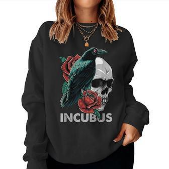 Halloween Graphic Incubus-Crow Left Skull Morning And Flower Women Sweatshirt - Seseable