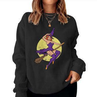 Halloween Pinup Girl Witch Vintage Costume Girls Ns Women Sweatshirt - Monsterry CA