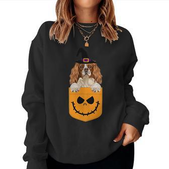 Halloween Pocket English Toy Spaniel Scary Jack O Lantern Women Sweatshirt | Mazezy