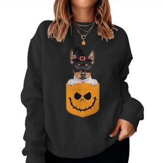 Halloween Pocket Toy Fox Terrier Scary Jack O Lantern Women Sweatshirt | Mazezy
