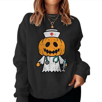 Halloween Pumpkin Nurse Cute Er Nicu Costume Scrub Top Women Sweatshirt - Seseable