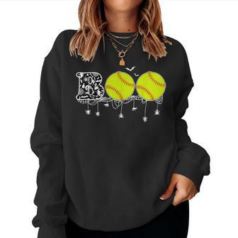 Halloween Softball Lover Boo Baseball Player Women Sweatshirt - Thegiftio UK