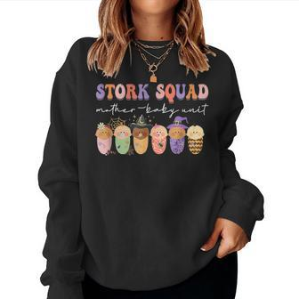 Halloween Stork Squad Mother-Baby Unit Nicu Nurse Costume Women Sweatshirt - Monsterry
