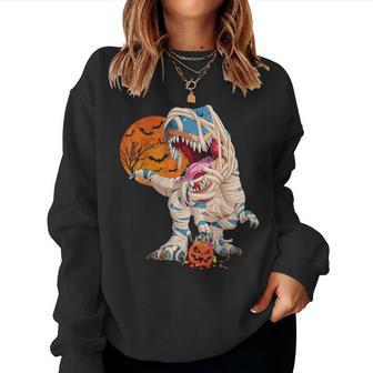 Halloween T Rex For Boys Dinosaur T Rex Mummy Pumpkin Women Sweatshirt - Seseable