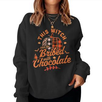 Halloween This Witch Can Be Bribed With Chocolate Fall Plaid Halloween Women Sweatshirt | Mazezy
