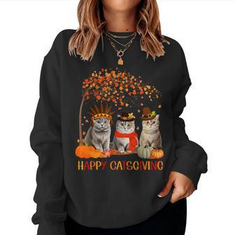 Happy Catsgiving Cute Thanksgiving Cat Lovers Cat Mom Women Women Sweatshirt - Seseable