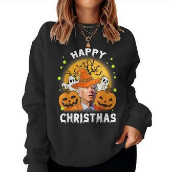 Happy Christmas Joe Biden Confused Halloween Pumpkin Women Sweatshirt - Monsterry AU