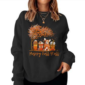 Happy Fall Y'all Autumn Corgi Halloween Pumpkin Spice Latte Women Sweatshirt - Seseable