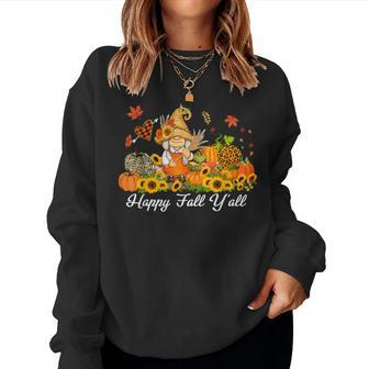 Happy Fall Y'all Gnome Pumpkin Truck Autumn Thanksgiving Women Sweatshirt - Seseable