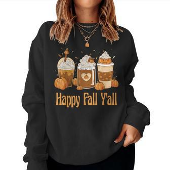 Happy Fall Y'all Latte Coffee Leopard Pumpkin Autumn Women Sweatshirt | Mazezy