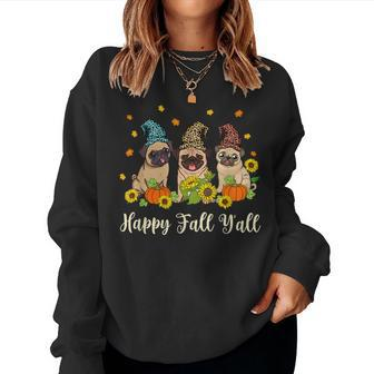 Happy Fall Yall Pug Leopard Pumpkin Halloween Halloween Women Sweatshirt | Mazezy